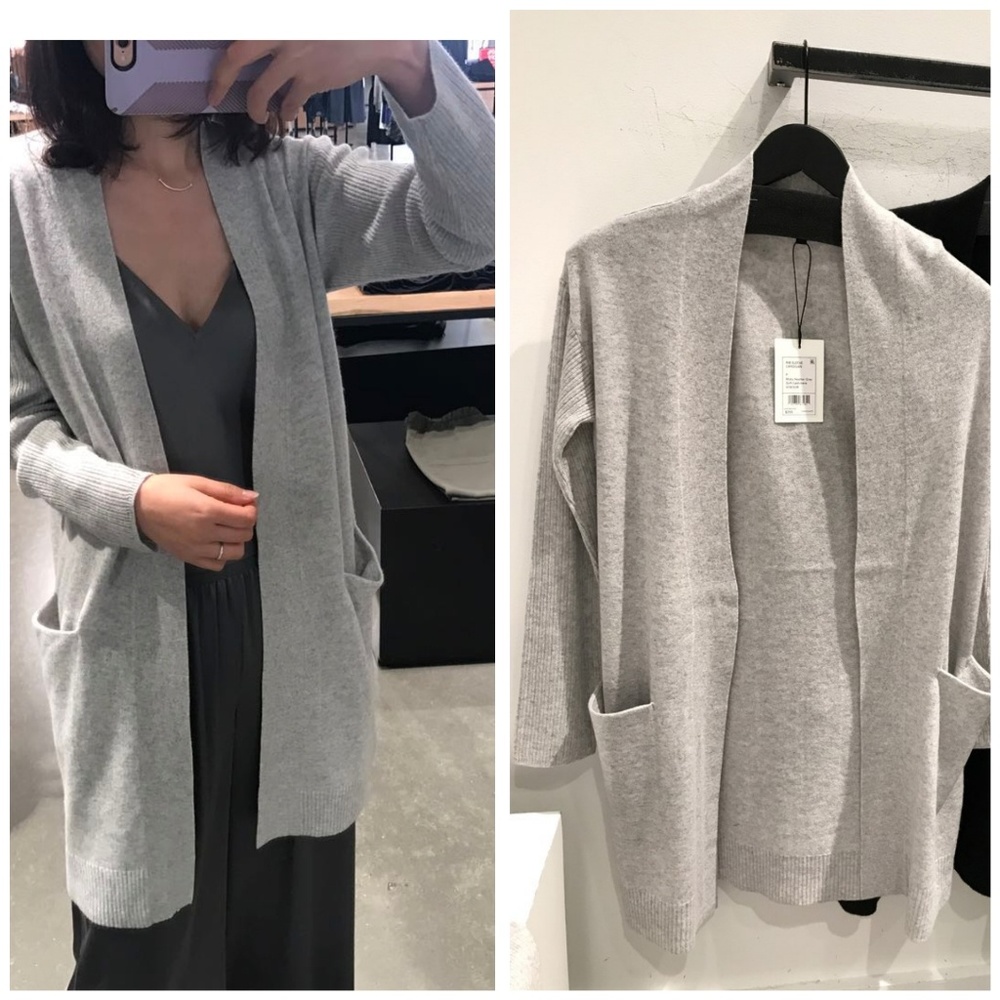 Theory Rib Sleeve 100% Cashmere Cardigan Gray - Picture 7 of 7